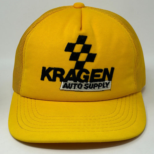 Vintage 80s Kragen Auto Supply Trucker Hat Cap 5 Panel Mesh Snapback Yellow - Neon Vintage