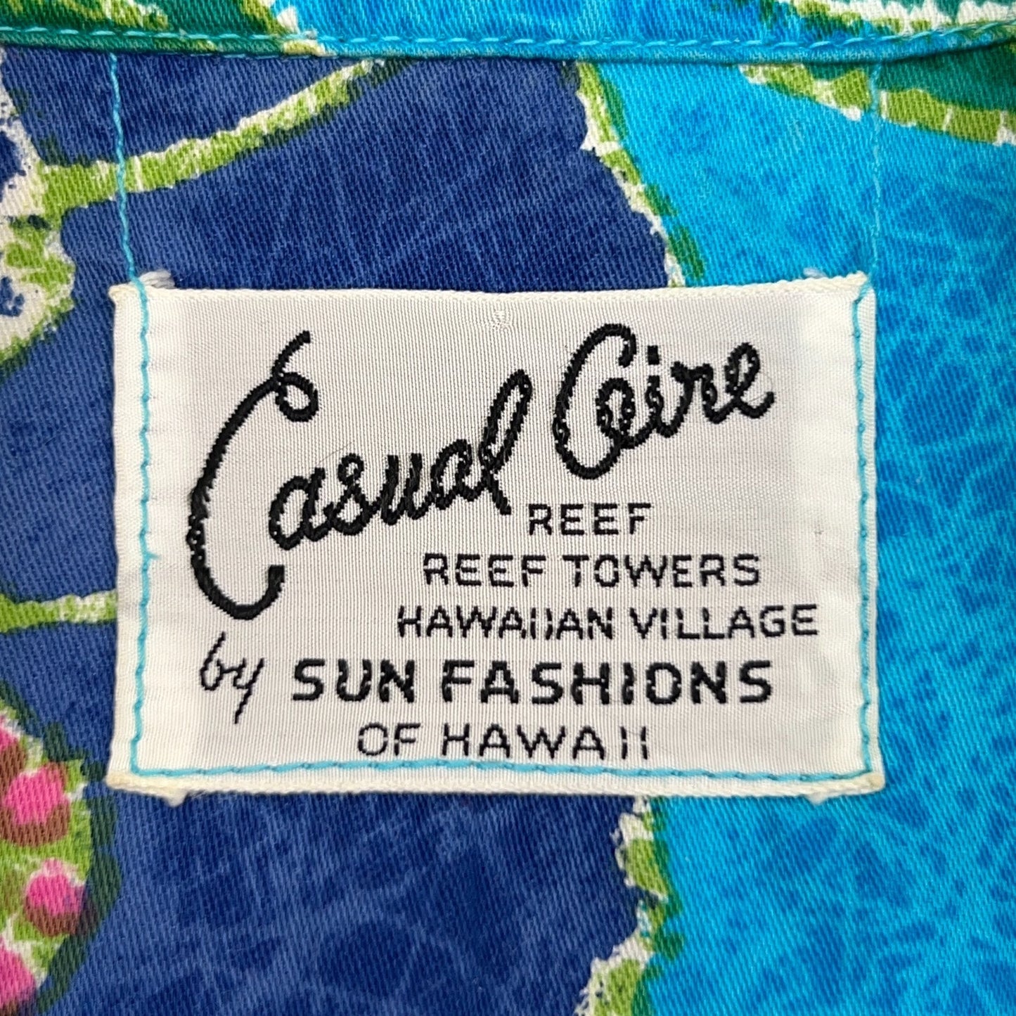 Vintage 60s Sun Fashions Casual Ceire Hawaiian Button Front Shirt Blue M Medium