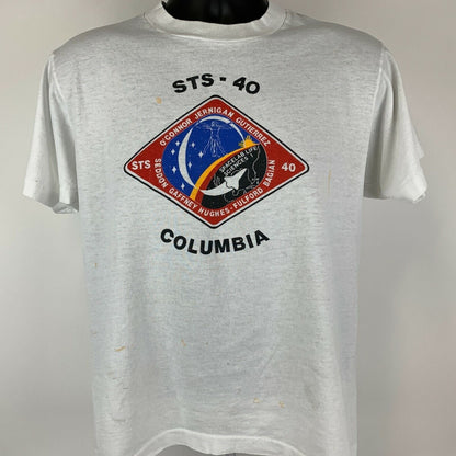 Camiseta vintage de los años 90 del transbordador espacial Columbia STS-40 de la NASA, color blanco, para hombre