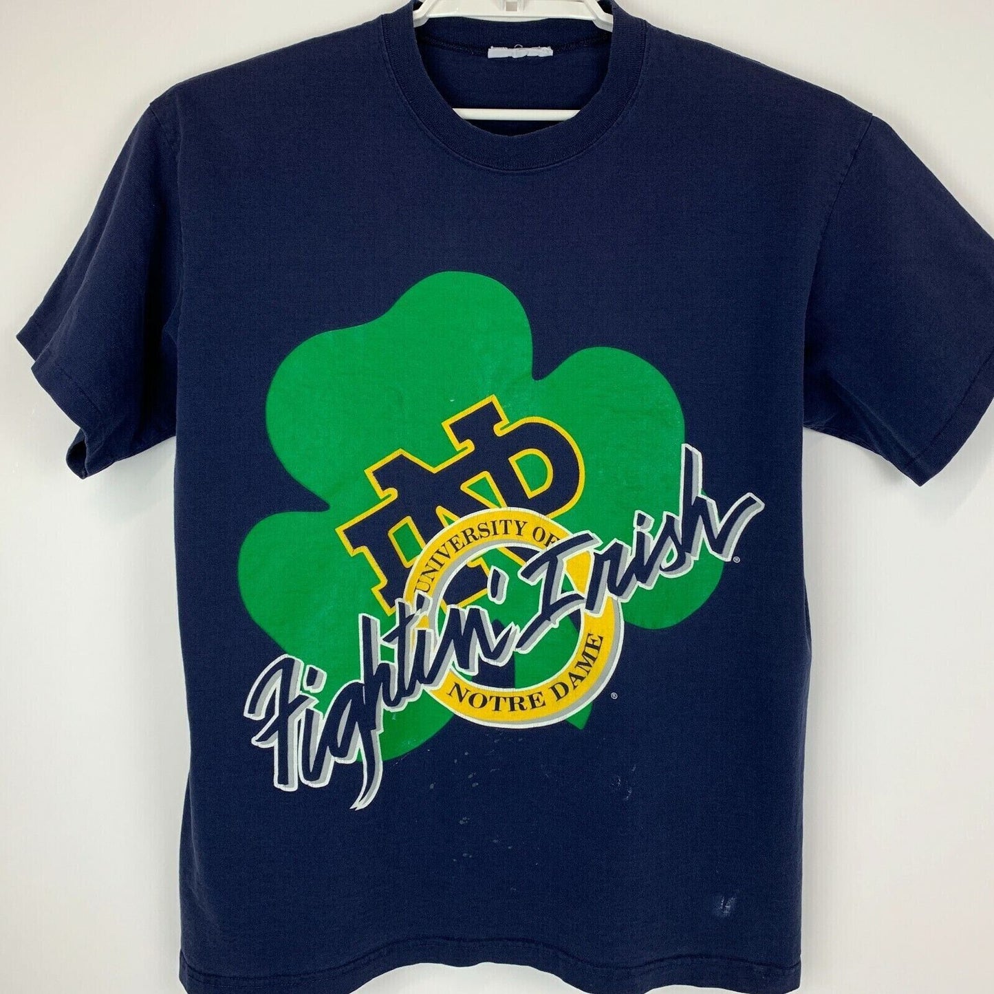 Notre Dame Fighting Irish Vintage 90s Camiseta NCAA Universidad Azul Camiseta Grande