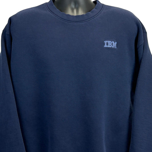 Sudadera IBM Computers Vintage 90s 2XL Azul Lands End Fabricada en EE. UU. Cuello redondo