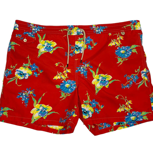 Polo Ralph Lauren Swimming Shorts XXL 2XL Hawaiian Floral Surf Trunks Mens Red