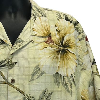 Camisa de campamento frontal con botones hawaianos de seda Tommy Bahama Flores amarillas Floral XL