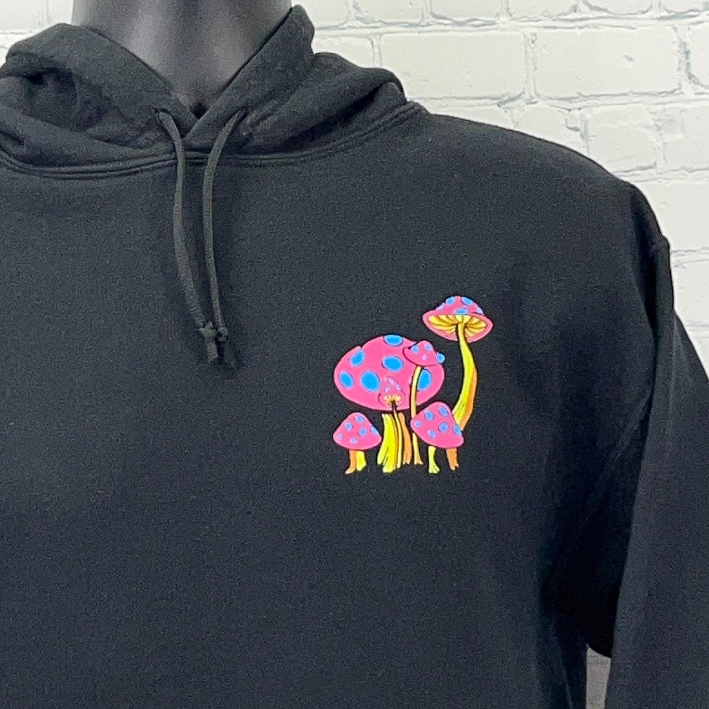 Magic Mushrooms Wizard Hoodie Hooded Sweatshirt Psychedelic ALAB Black S Small