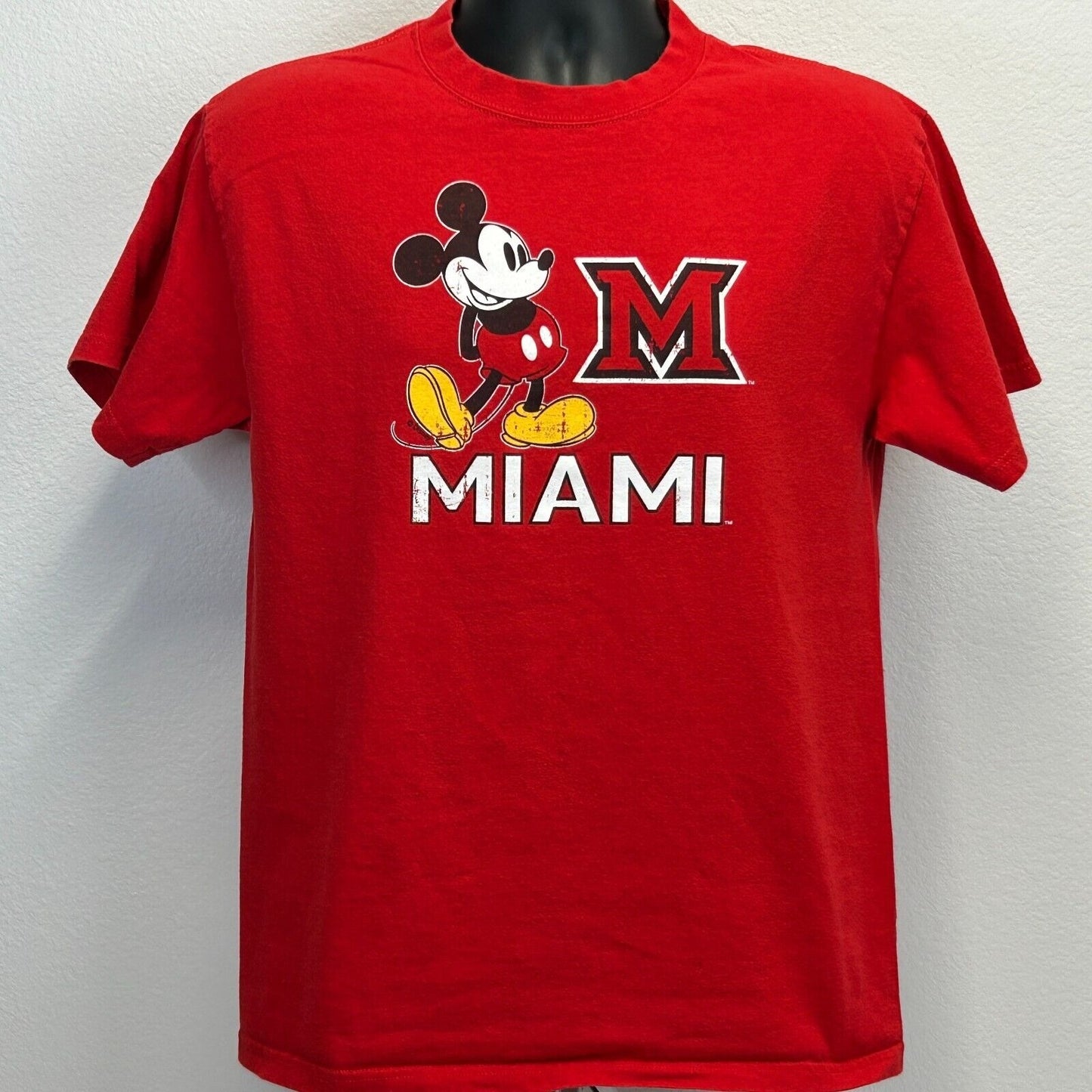 Camiseta de Mickey Mouse de la Universidad de Miami, talla mediana, Ohio RedHawks, NCAA, Disney, para hombre, color rojo