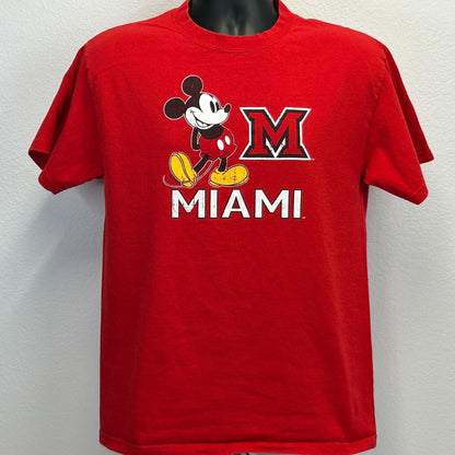 Miami University Mickey Mouse T Shirt Medium Ohio RedHawks NCAA Disney Mens Red