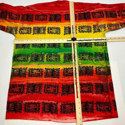 Camiseta vintage a rayas tribales aztecas grande de los años 90 con efecto tie-dye, estilo maya africano para hombre, color rojo