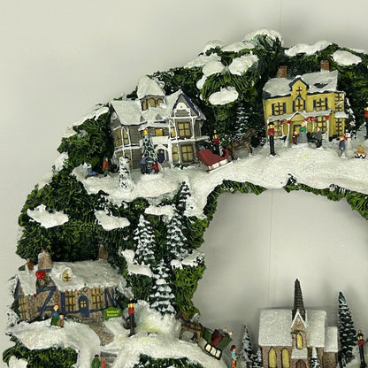 Vintage Thomas Kinkade Village Christmas Illuminated Wreath Hawthorne Light 2005 - Neon Vintage