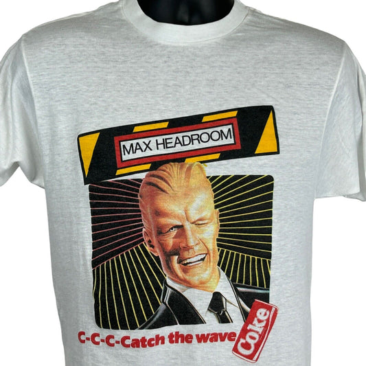 Camiseta vintage de los años 80 de Max Headroom Coke, pequeña, Coca Cola Soda, fabricada en EE. UU., para hombre, color blanco