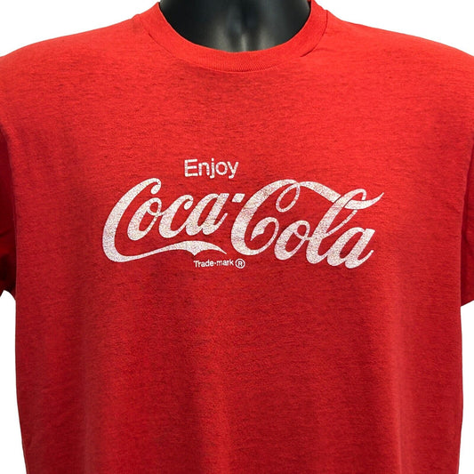 Enjoy Coca Cola Distressed Vintage 80s T Shirt Medium Coke Soda Pop Tee Mens Red