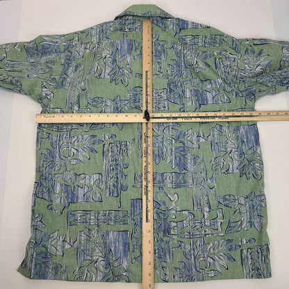 Go Barefoot Hawaiian Button Front Camp Shirt Reverse Print USA Green L Large