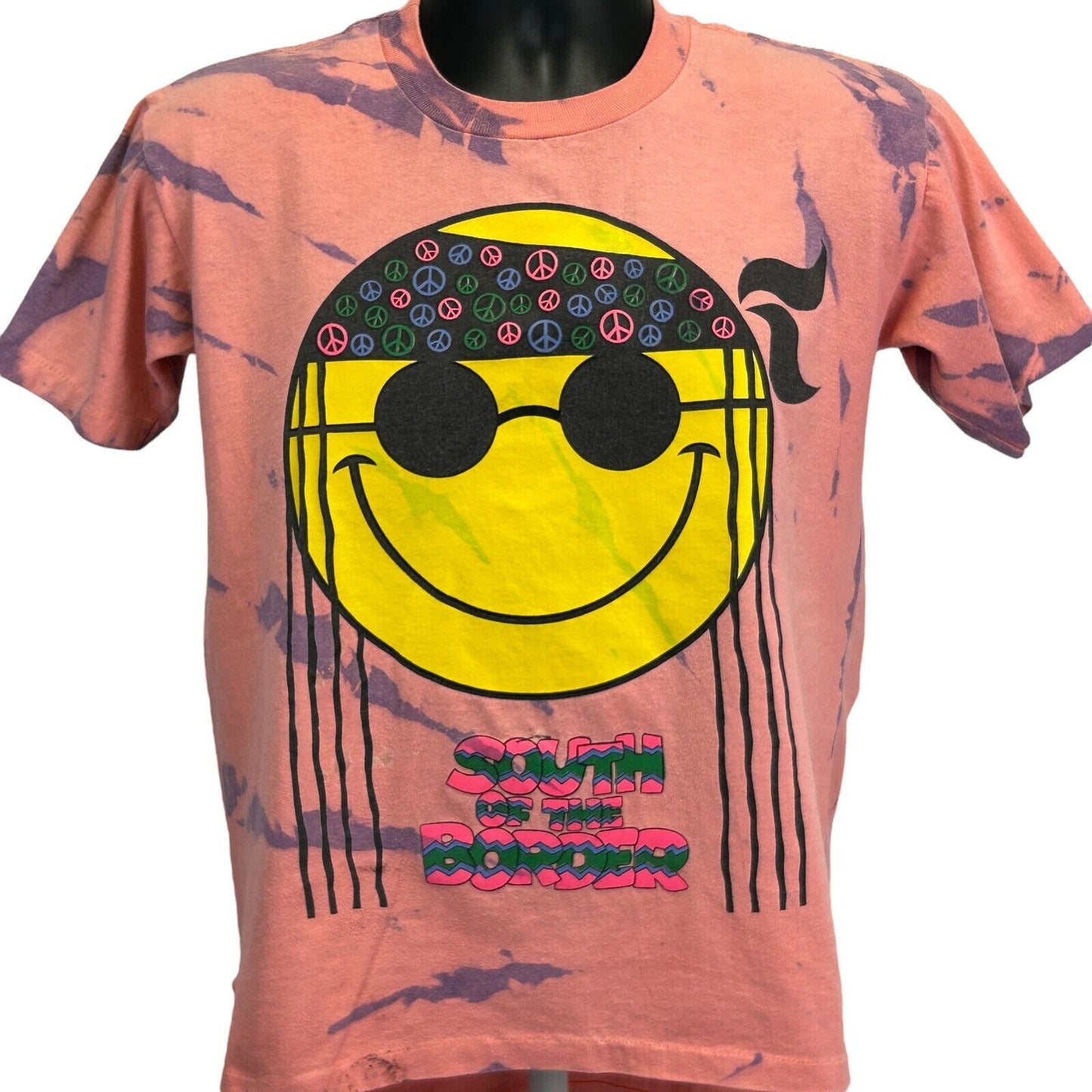 South of the Border Vintage 80s T Shirt Medium Hippie Smiling Face Mens Orange