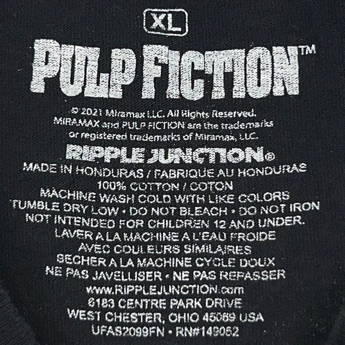 Pulp Fiction T Shirt XL X-Large Black Miramax Movie Film Graphic Tarantino Tee