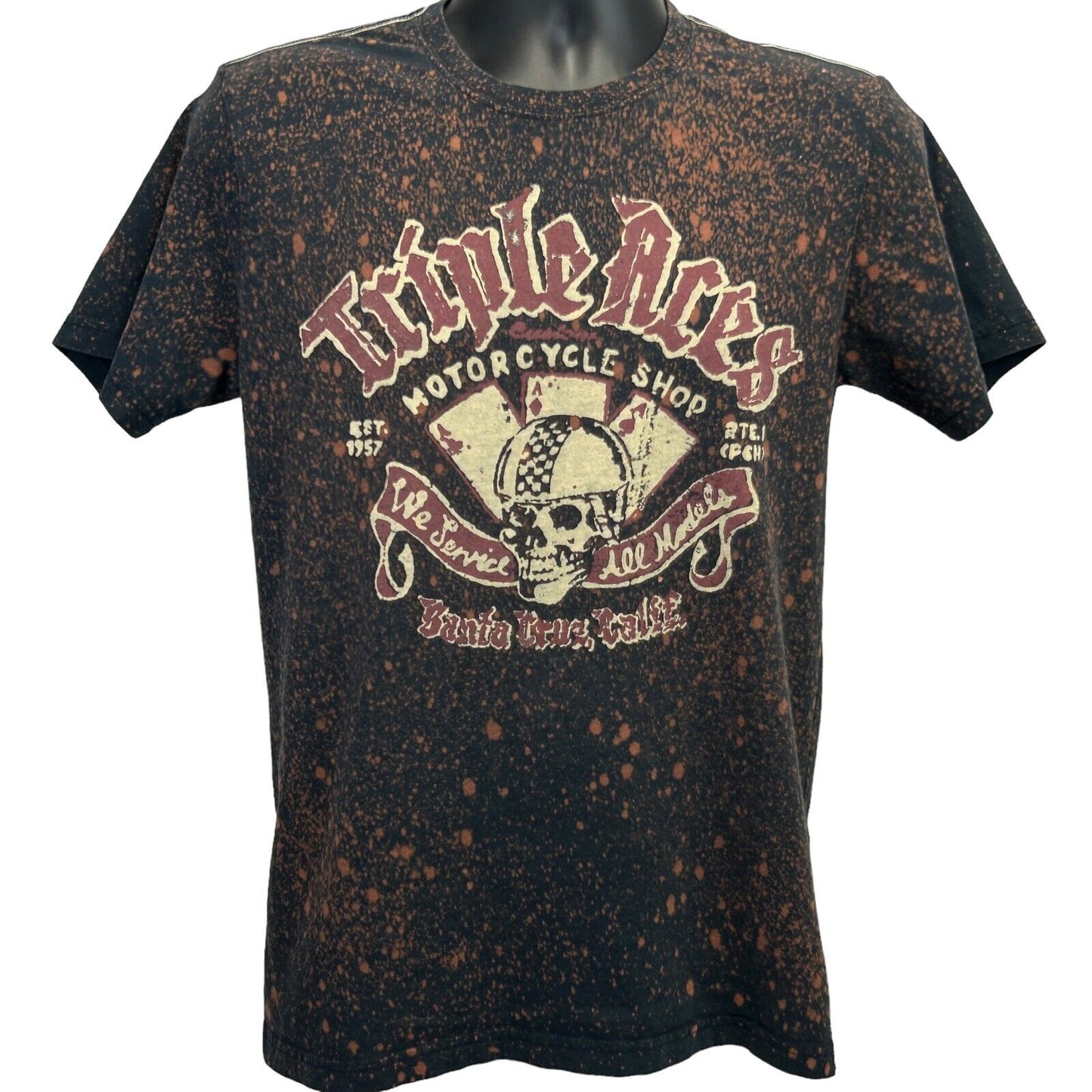 Lucky Brand Triple Aces Motorcycle Shop T Shirt Small Biker Tee Mens Black