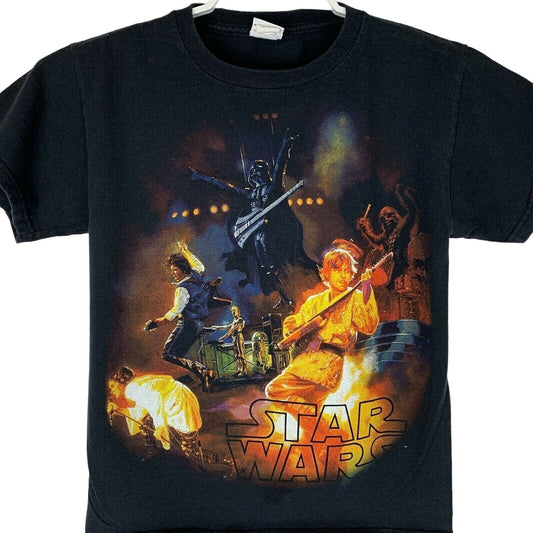 Camiseta de Star Wars como banda de rock pequeña Chewbacca Han Solo Darth Vader para hombre negra