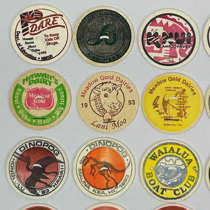 Lot of 24 Hawaii Milk Caps Pogs Vintage 90s Hawaiian Advertising Game 1993