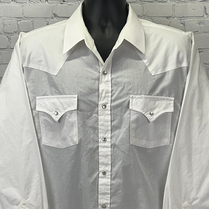 Plains Western Wear Pearl Snap Button Front Shirt XLT X-Large Tall Man White