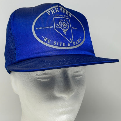 Vintage 80s Frehner North Las Vegas Trucker Hat Baseball Cap Mesh Snapback Blue - Neon Vintage