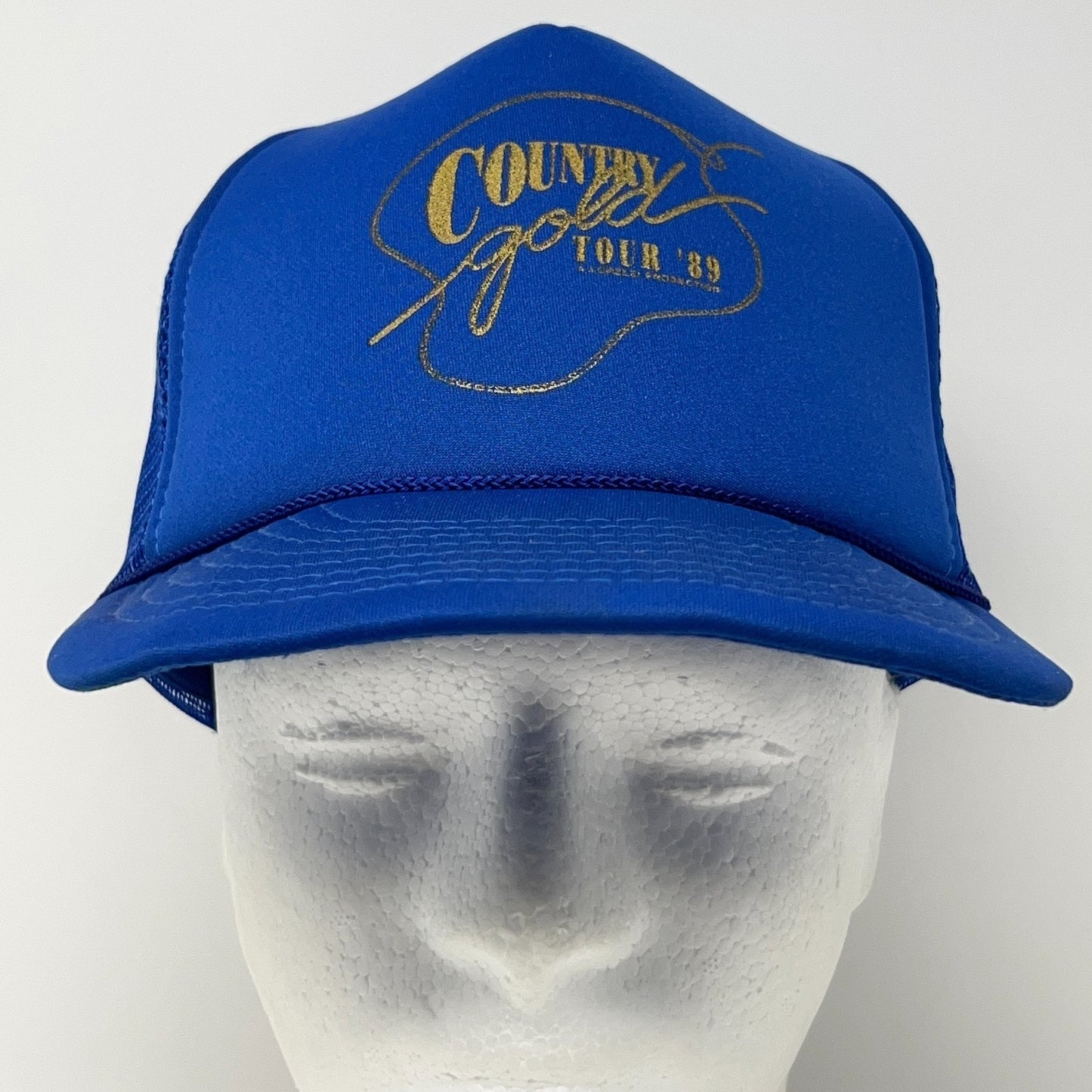 Vintage 80s Country Gold Tour 89 Trucker Hat Baseball Cap Mesh Snapback Blue