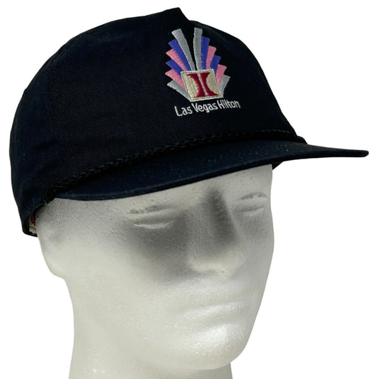 Gorra de béisbol vintage Las Vegas Hilton con cordón tipo casino, estilo snapback, color negro, años 90