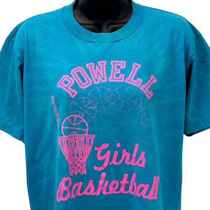Vintage 90s Powell Girls Basketball T Shirt Blue Tie Dye USA Unisex M Medium