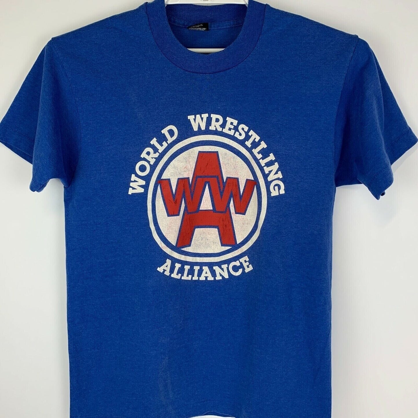 Vintage WWA World Wrestling Alliance T Shirt Medium NWA WWE WWF USA Mens Blue