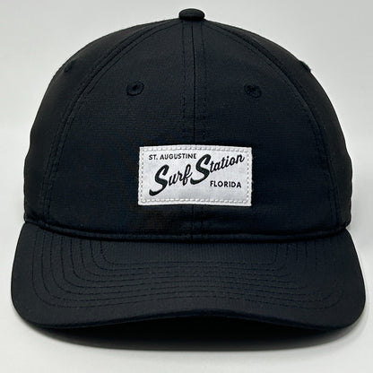 Surf Station St Augustine Florida Hat Cap Surfer Surfing 6 Panel Strapback Black