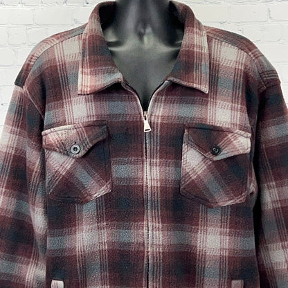 Walnut Creek Plaid Flannel Shirt Jacket Mens 2XL XXL Red Fleece Sherpa Lined