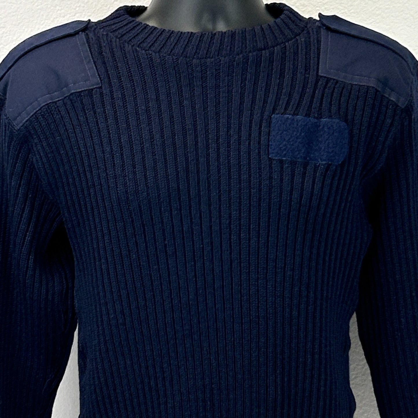 Vintage 80s Military Wool Sweater Epaulettes Elbow Patches Navy Blue Medium 40