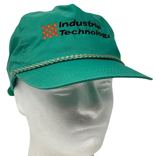 Vintage 80s Industrial Technology Hat Cap Green Strapback Rope Roping Corded