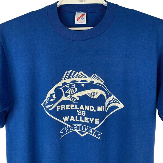 Walleye Festival Vintage 80s Camiseta Freeland Michigan Pescador Pescador Grande