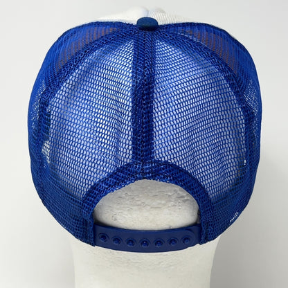 Vintage 80s West America Bank Trucker Hat Baseball Cap Banker Mesh Snapback Blue