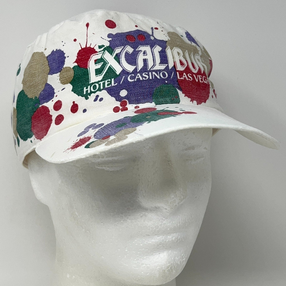 Vintage 90s Excalibur Casino Las Vegas Painters Hat Cap Paint Splash White 7 3/8
