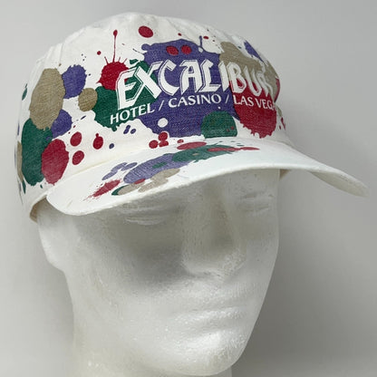 Vintage 90s Excalibur Casino Las Vegas Painters Hat Cap Paint Splash White 7 3/8