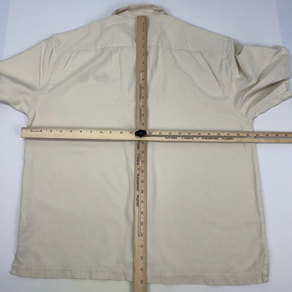 Intel HP Camp Shirt Button Front Hewlett Packard Pocket Silk Blend Beige L Large