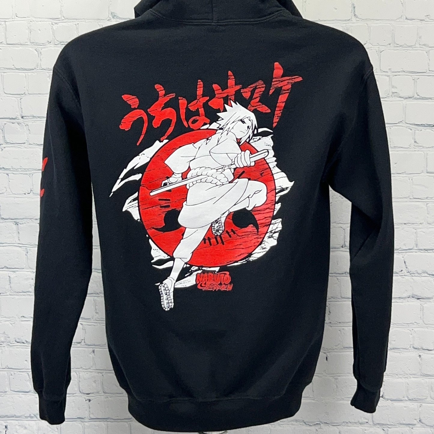 Naruto Shippuden Sasuke Hoodie S Small Black Red Anime Manga Hooded Sweatshirt