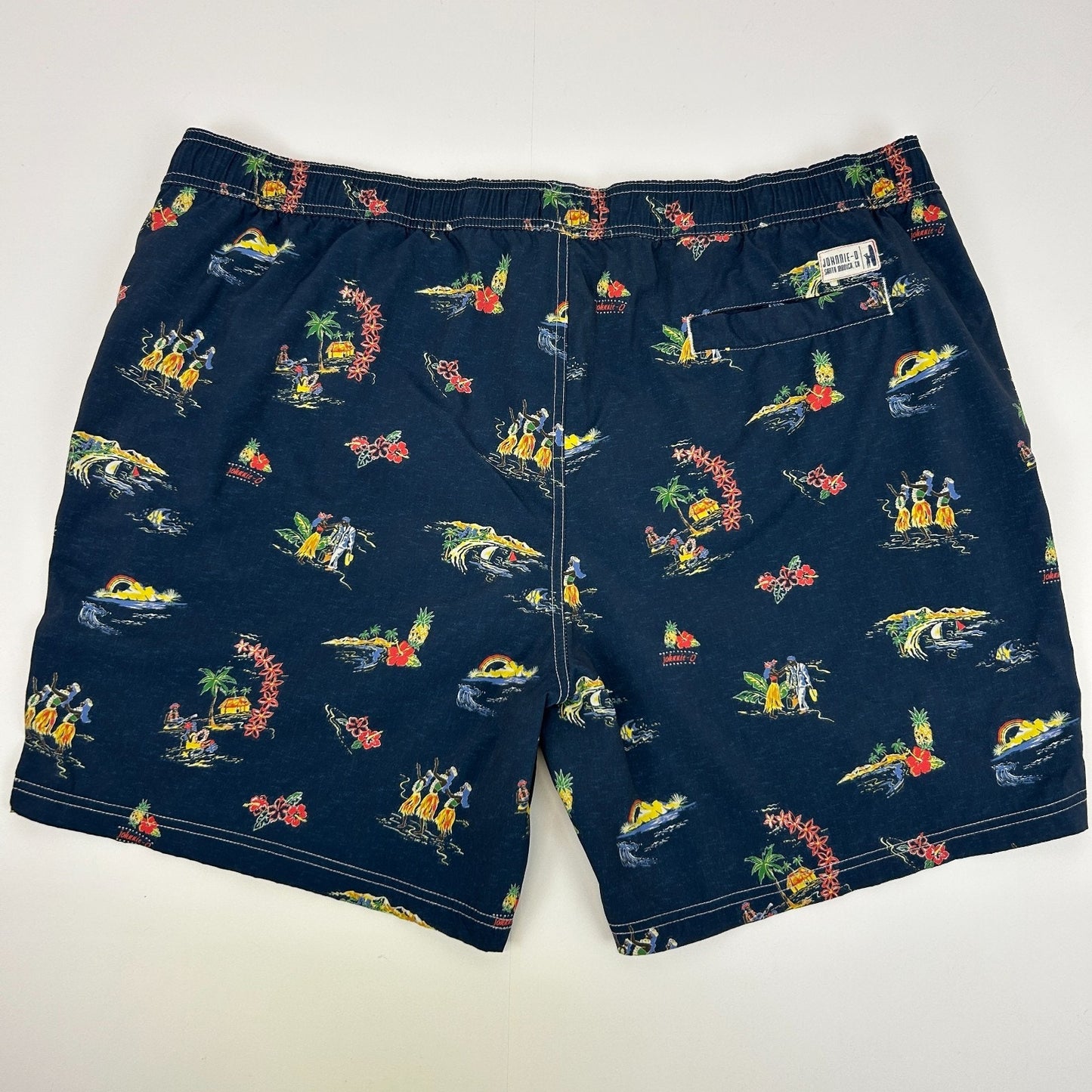 Johnnie O Waikiki Swim Shorts Trunks Hawaiian Hula Surfer Surfing Blue 2XL XXL