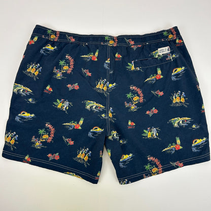 Johnnie O Waikiki Swim Shorts Trunks Hawaiian Hula Surfer Surfing Blue 2XL XXL