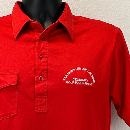 Vintage 80s Ken McMullen Jim Colborn Golf Tournament Polo Shirt Red M Medium