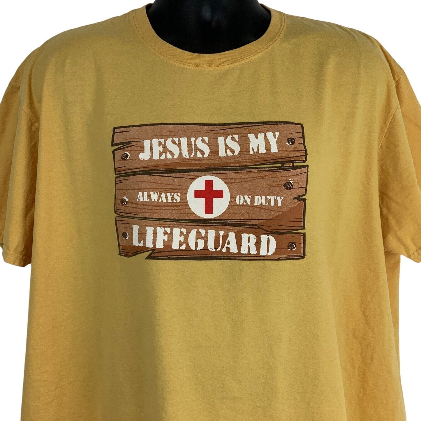 Jesus Is My Lifeguard T Shirt Mens 2XL Yellow Christ Christian Religious Swimmer