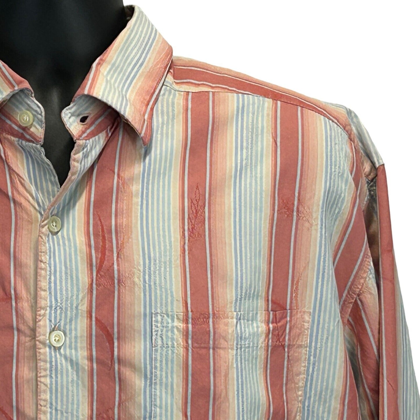 Tommy Bahama Silk Button Front Shirt Orange Striped Long Sleeve 1XB XXL