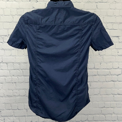 Armani Exchange Shirt Mens S Small Navy Blue Cotton Short Sleeve Button Front AX