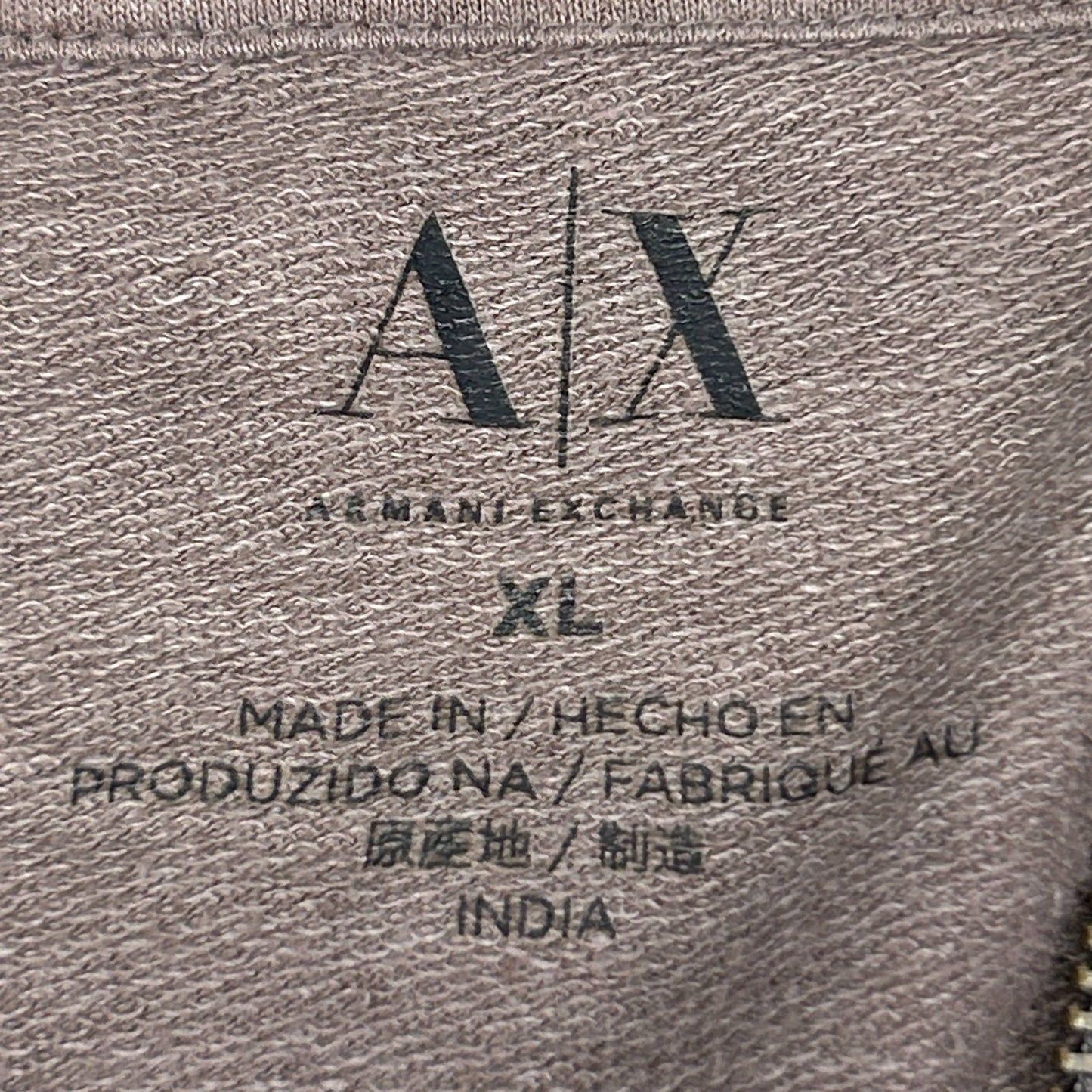 Armani Exchange AX 1/4 Quarter Zip Hoodie Hooded T Shirt Brown Mens XL X-Large