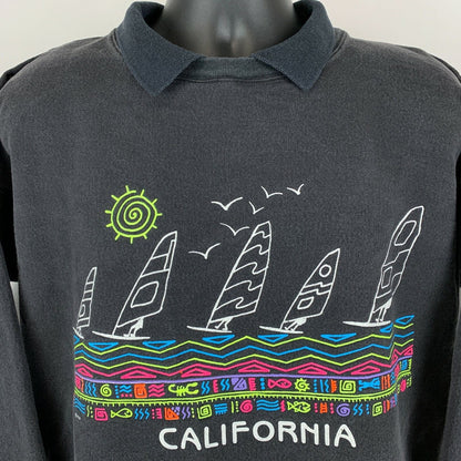 California Windsurfing Vintage 80s Sweatshirt Polo T Shirt XL X-Large Mens Black