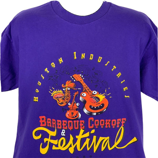 Houston Industries Barbeque Cookoff Vintage 90s T Shirt Large BBQ Mens Purple