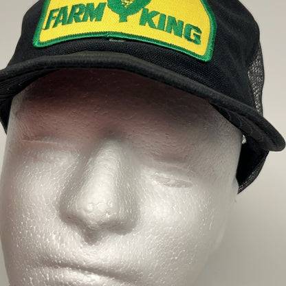 Vintage 80s Farm King Patch Trucker Hat Baseball Cap USA Mesh Snapback Black