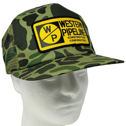 Western Pipeline Trucker Hat Vintage 90s Green Camouflage Snapback Baseball Cap