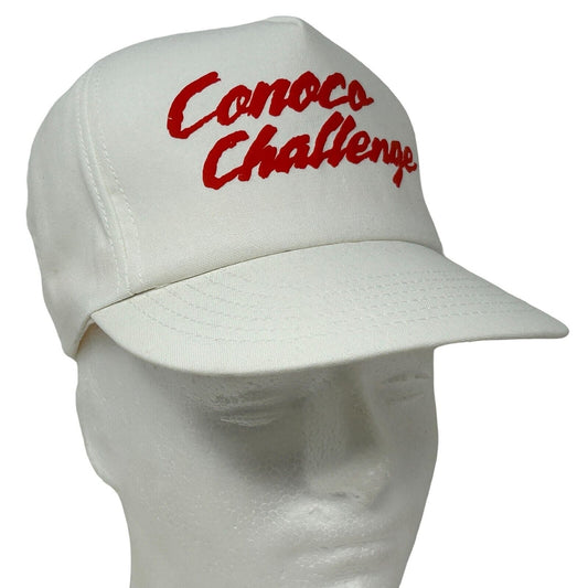 Gorra de béisbol vintage Conoco Challenge, color blanco, años 90, petróleo, gas y petróleo, fabricada en EE. UU.