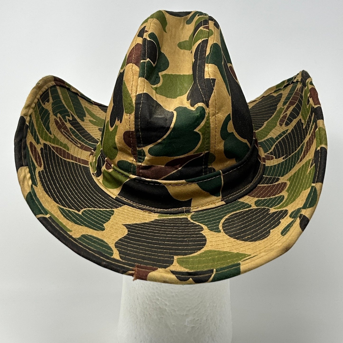 Vintage Camouflage Cowboy Western Hat Camo Army Military Beige S Small 55 cm