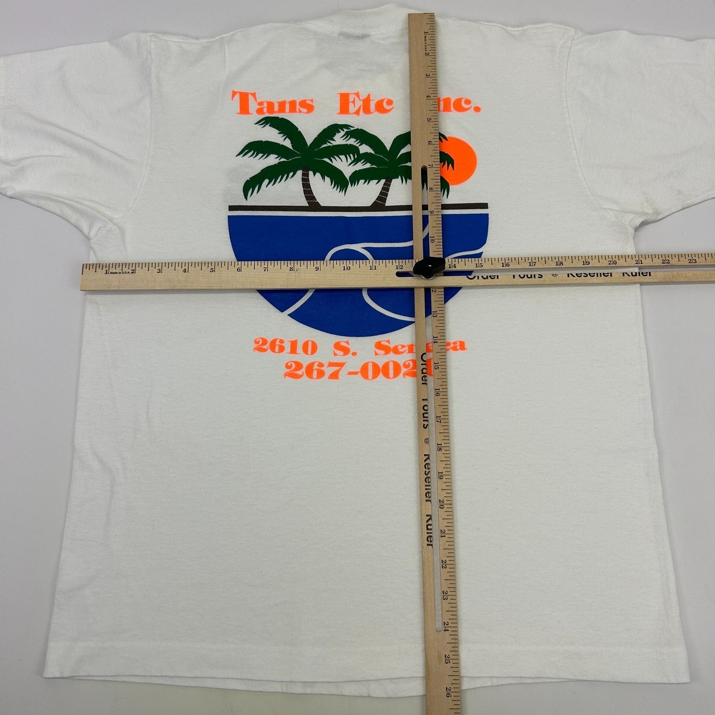 Vintage 90s Tans Etc Inc T Shirt Tanning Made in USA White Graphic Tee L Large
